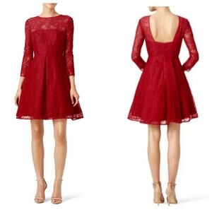 ML Monique Lhuillier Red Lace Fit & Flare Dress